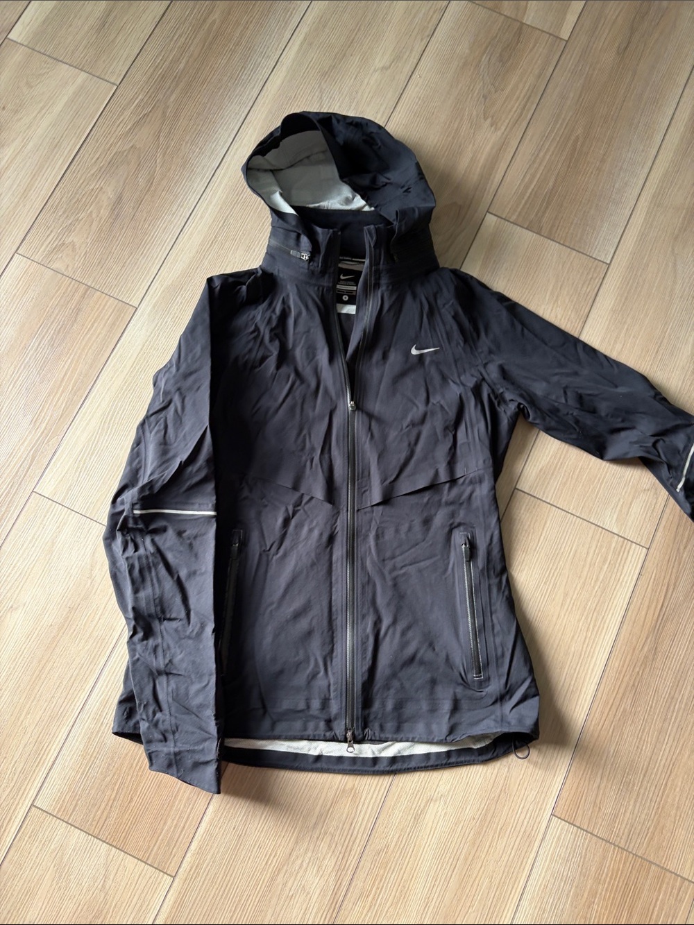 Nike Black Hooded Running Jacket with Reflective Trim
